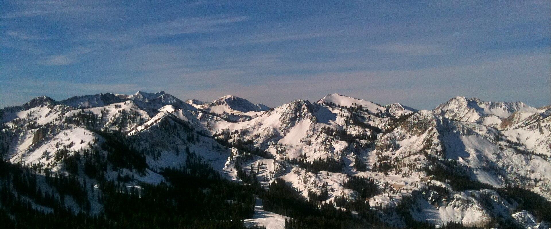 Snow-covered peaks above Brighton Resort