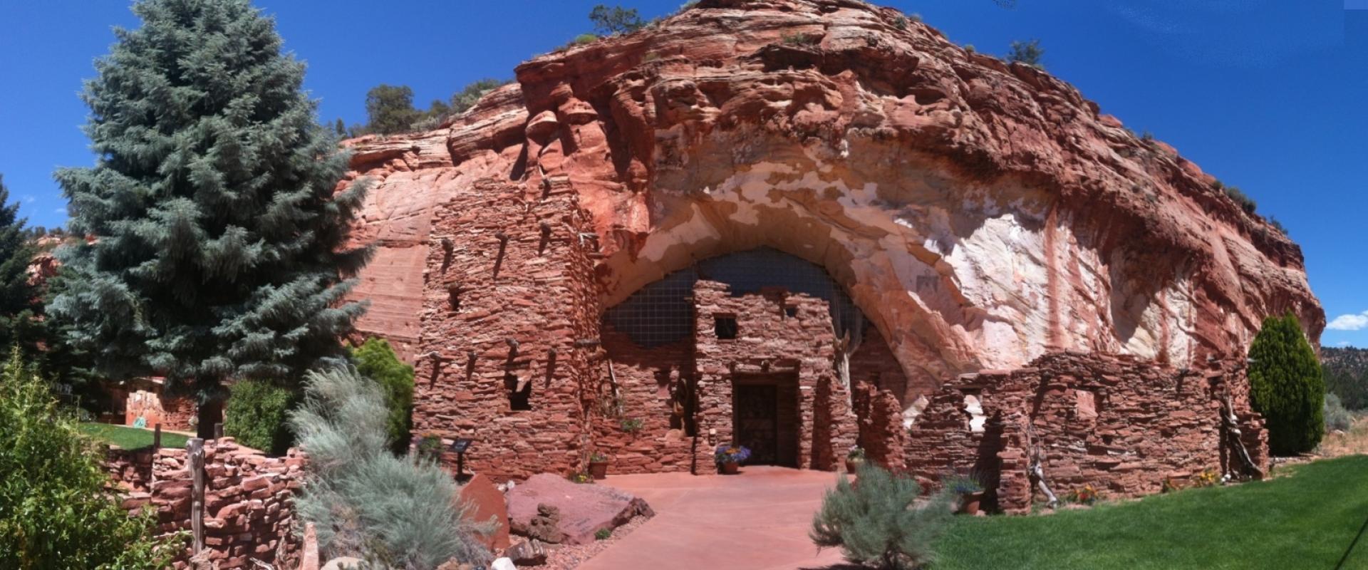 Entrance to Moqui Cave in red sandstone