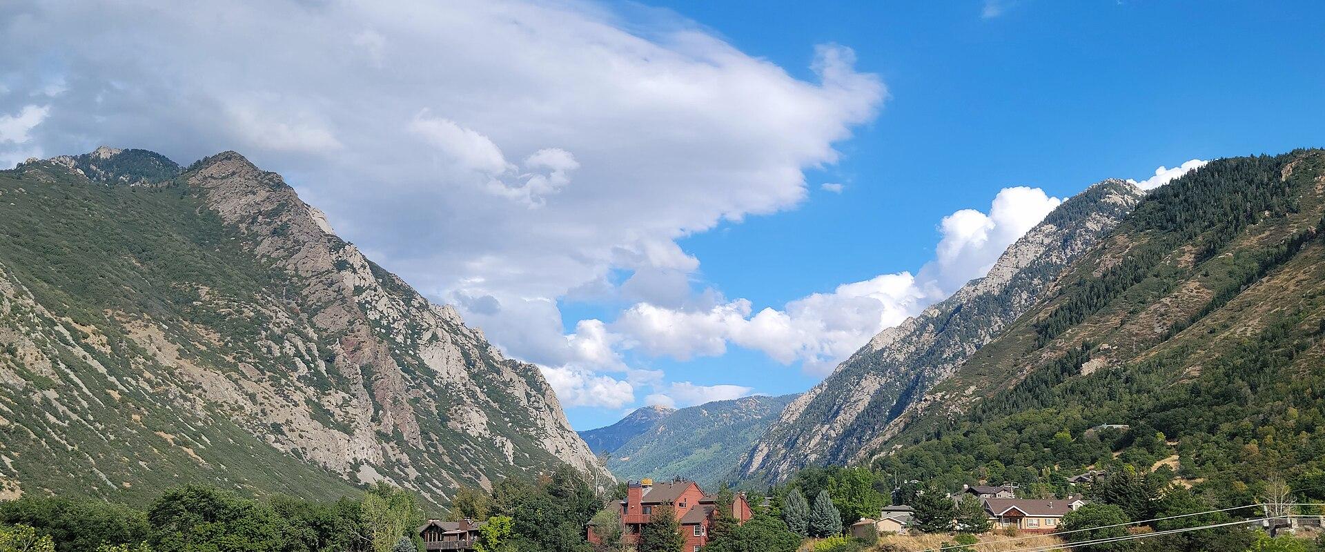 View up Little Cottonwood Canyon from near its mouth, Utah