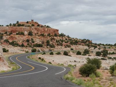 Highway curving through red rock country near Escalante