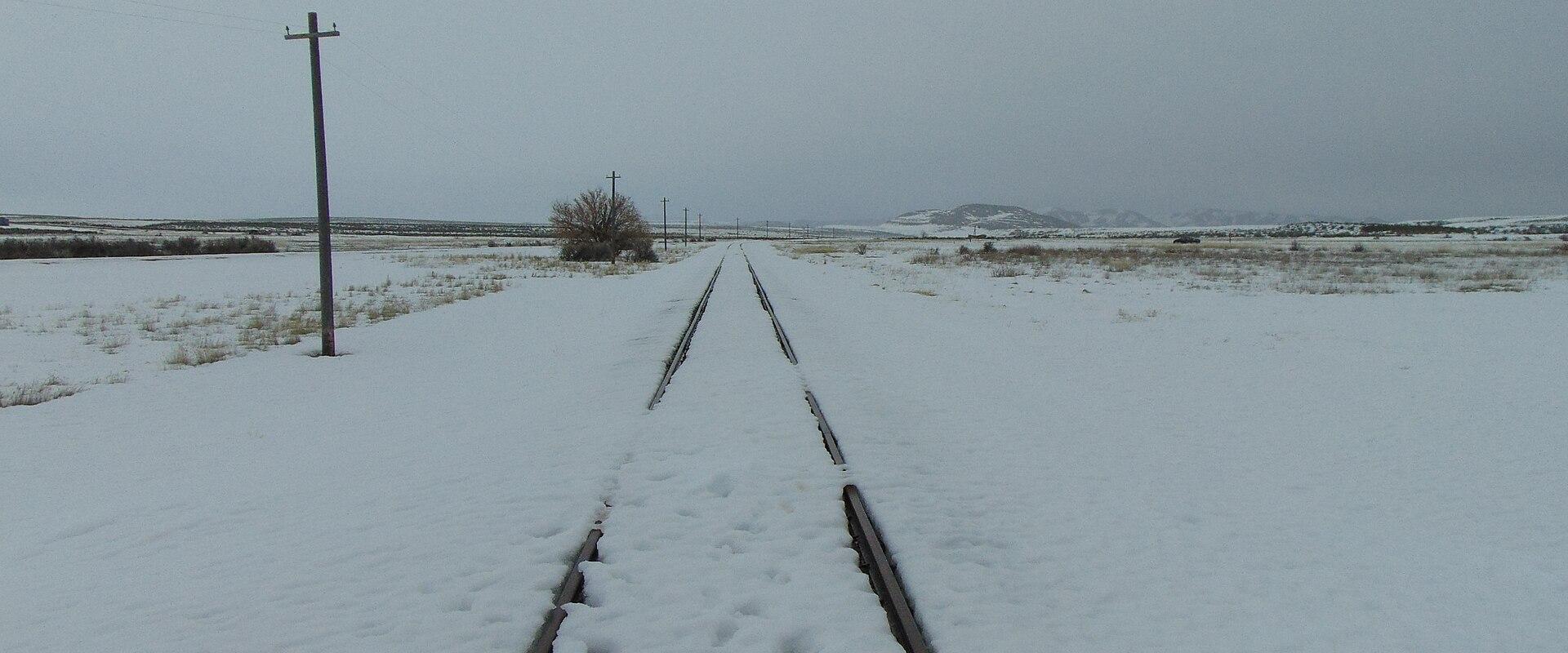 Snow-covered rail line at Promontory Summit, Golden Spike National Historical Park