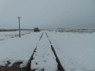 Snow-covered rail line at Promontory Summit, Golden Spike National Historical Park