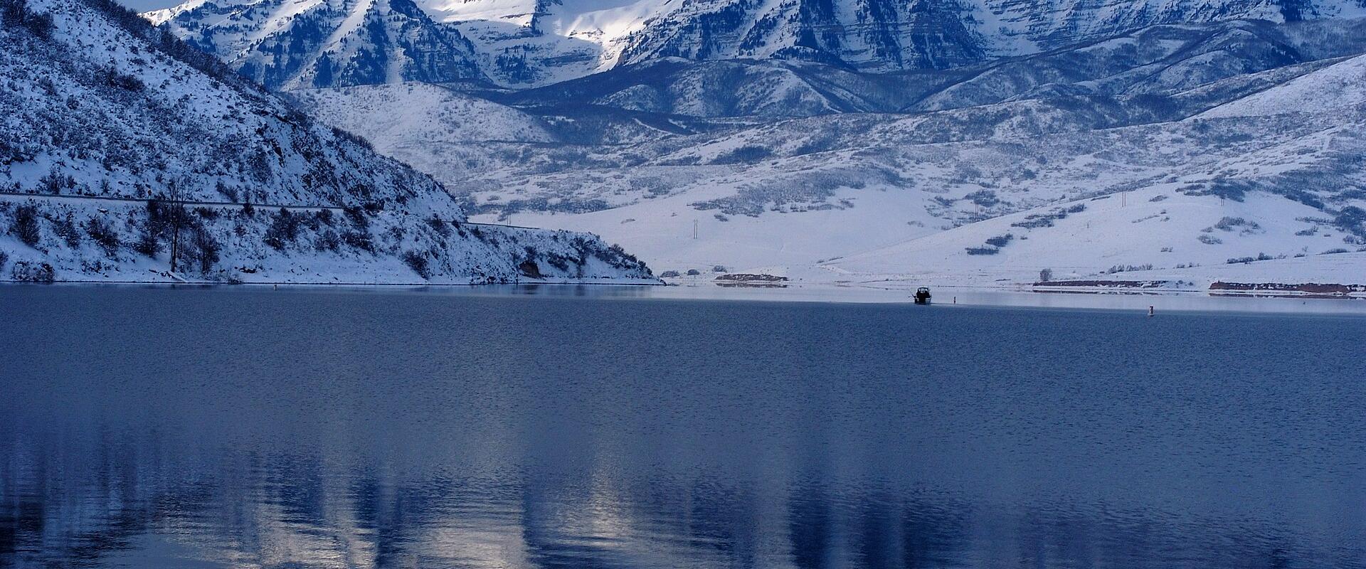 Deer Creek Reservoir below snowy Mount Timpanogos