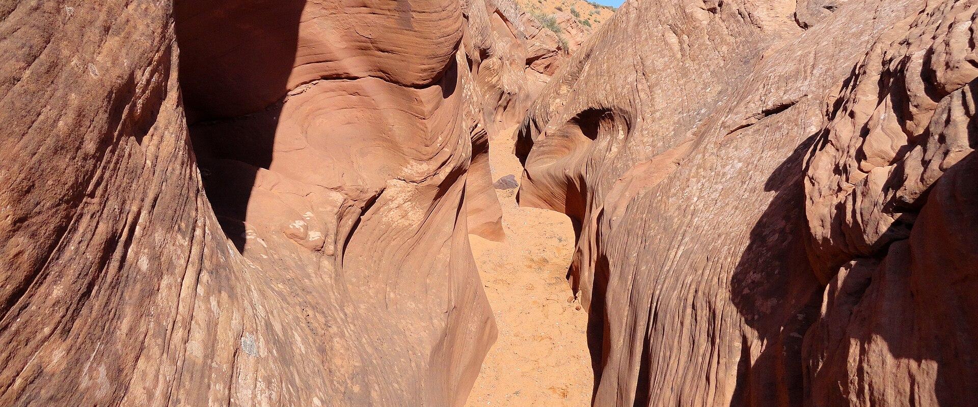 Inside a narrow sandstone slot canyon