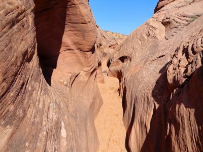 Inside a narrow sandstone slot canyon