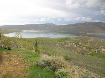 Scofield Reservoir among rolling hills